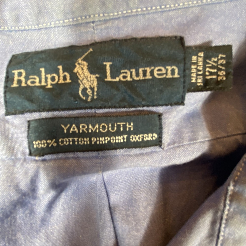 Polo Ralph Lauren Shirt Mens 17.5 36-37 Blue Long Slv Pinpoint Oxford Yarmouth - Picture 6 of 7